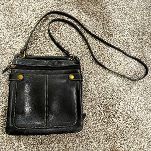Fossil black leather crossbody purse bag